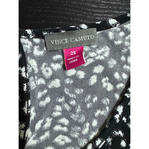 Vince Camuto 2X Black White Print Cold Shoulder Dress Sheer Back Keyhole Detail - Picture 4 of 5